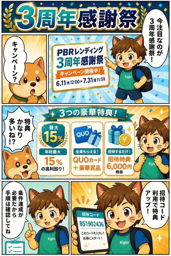 PBRレンディング3周年感謝祭の特典を漫画で解説