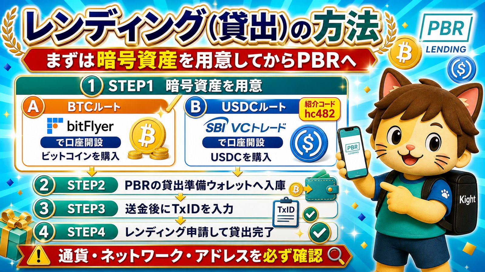 PBRレンディングの貸出方法 BTCはbitFlyer USDCはSBI VCトレード